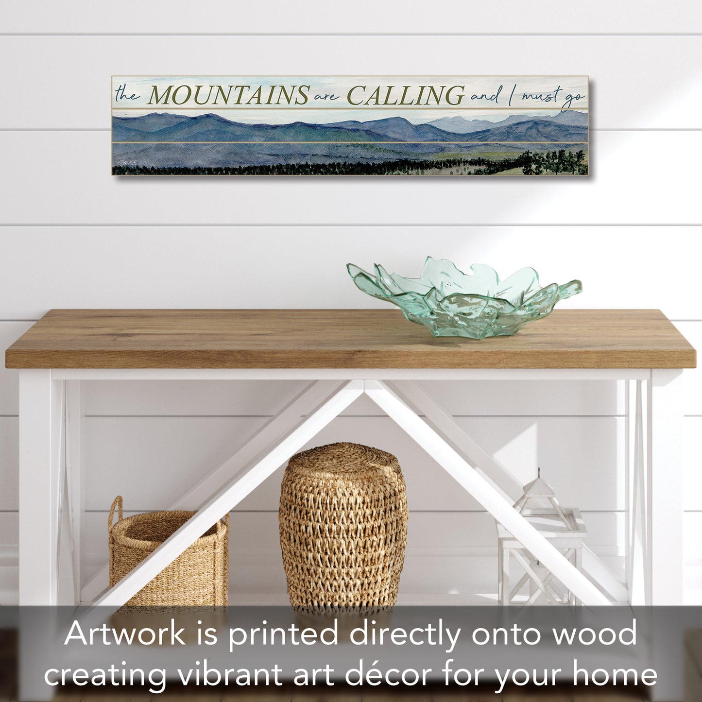 Highland Home Mountains Calling Horizontal Decorative Indoor/Outdoor Pallet Wood Sign 36" by 7.5" Made in the USA