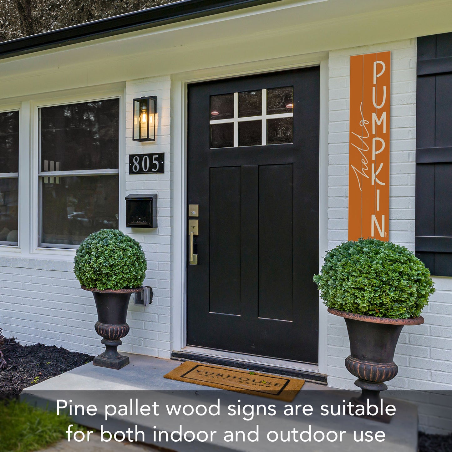 "Hello Pumpkin" Vertical Decorative Indoor/Outdoor Pallet Wood Welcome Sign 36" by 7.5"