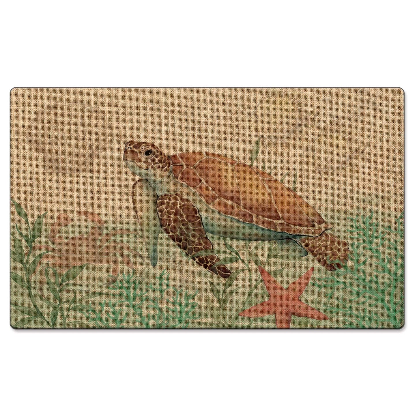 Counterart Caribbean Turtle Decorative Indoor/Outdoor Natural Linen Look Floor Mat with Recycled Rubber Back 29.5" x 17.75" Manufactured in The USA
