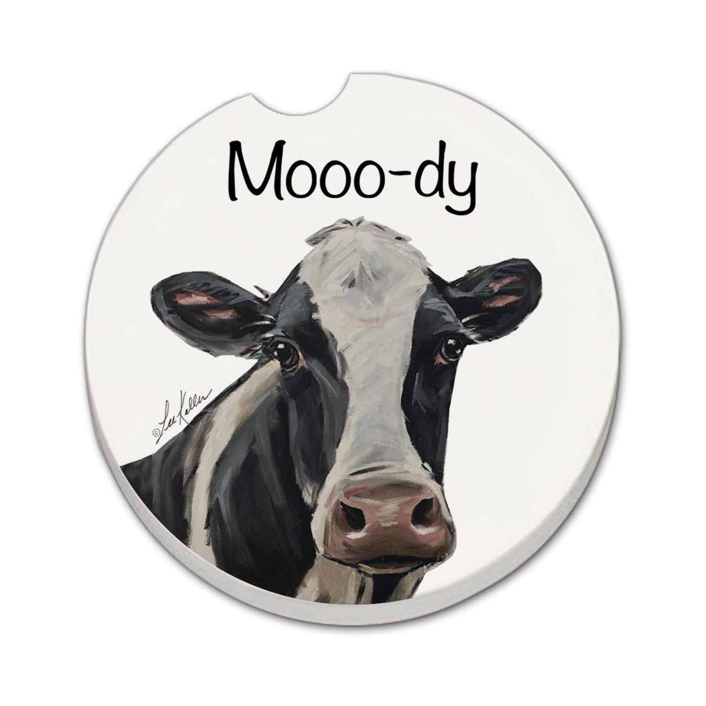 Thirstystone Mooo-dy Cow Single Absorbent Stone Coaster for Vehicle Cup Holder 2.6” Diameter Manufactured in The USA