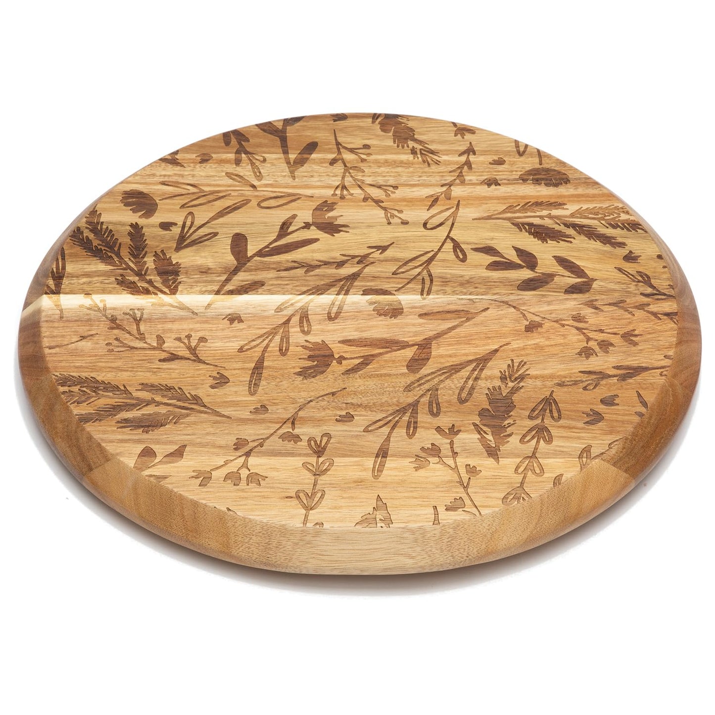 Thirstystone Acacia Wood Lazy Susan, Round Turntable for Serving, Kitchen Organizer & Rotating Platter - Meadow with Etched Floral Design