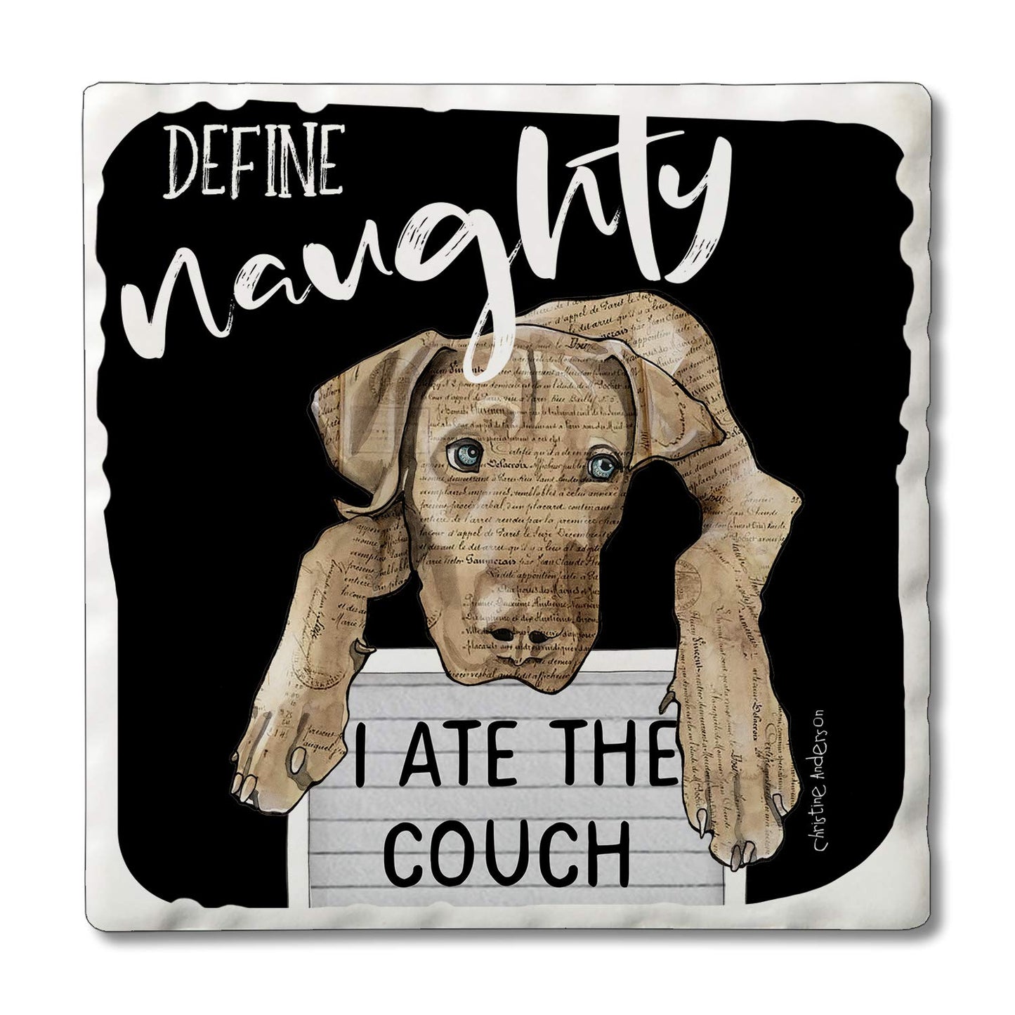 Thirstystone Define Naughty Dog Single Tumbled Tile Stone Coaster with Protective Cork Backing Manufactured in The USA 4" Square, Colorful, Artistiic, Easily Wipes Clean