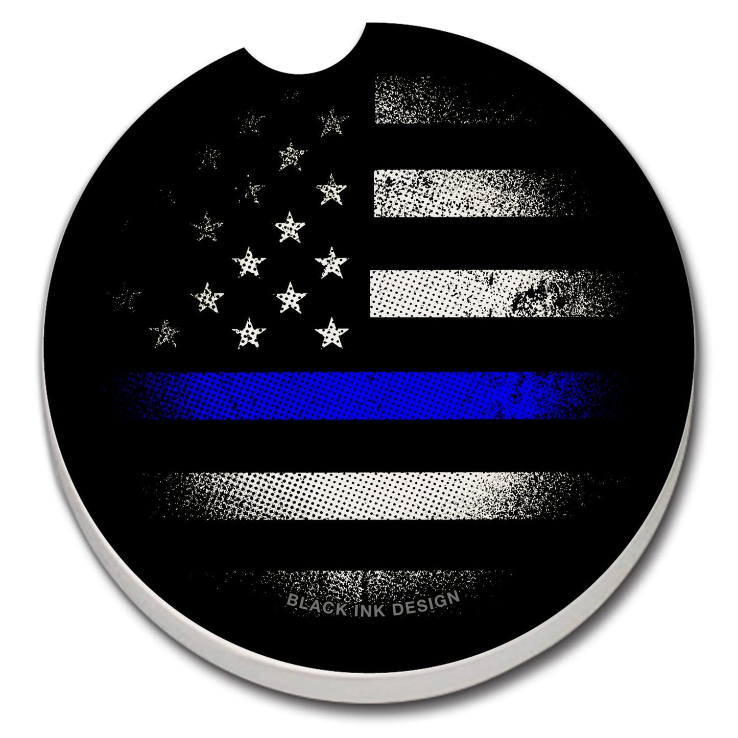Thirstystone Blue Line by Black Ink Design Absorbent Stone Coaster for Vehicle Cup Holder 1 Pack Manufactured in The USA