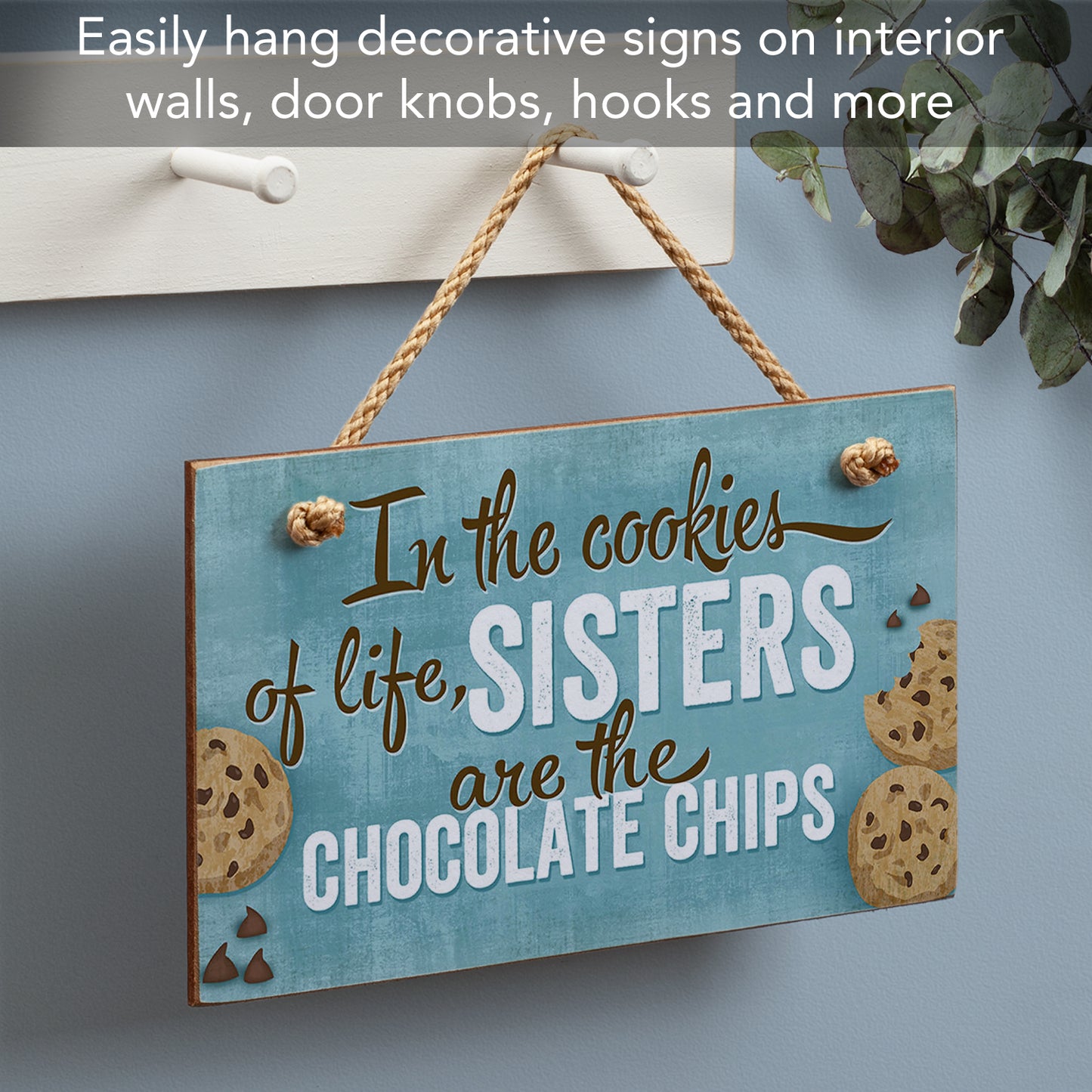 CounterArt In The Cookies Of Life Decorative Hanging Wood Wall Sign 9.5” x 5.75” Made in the USA Features Braided Rope Hanger