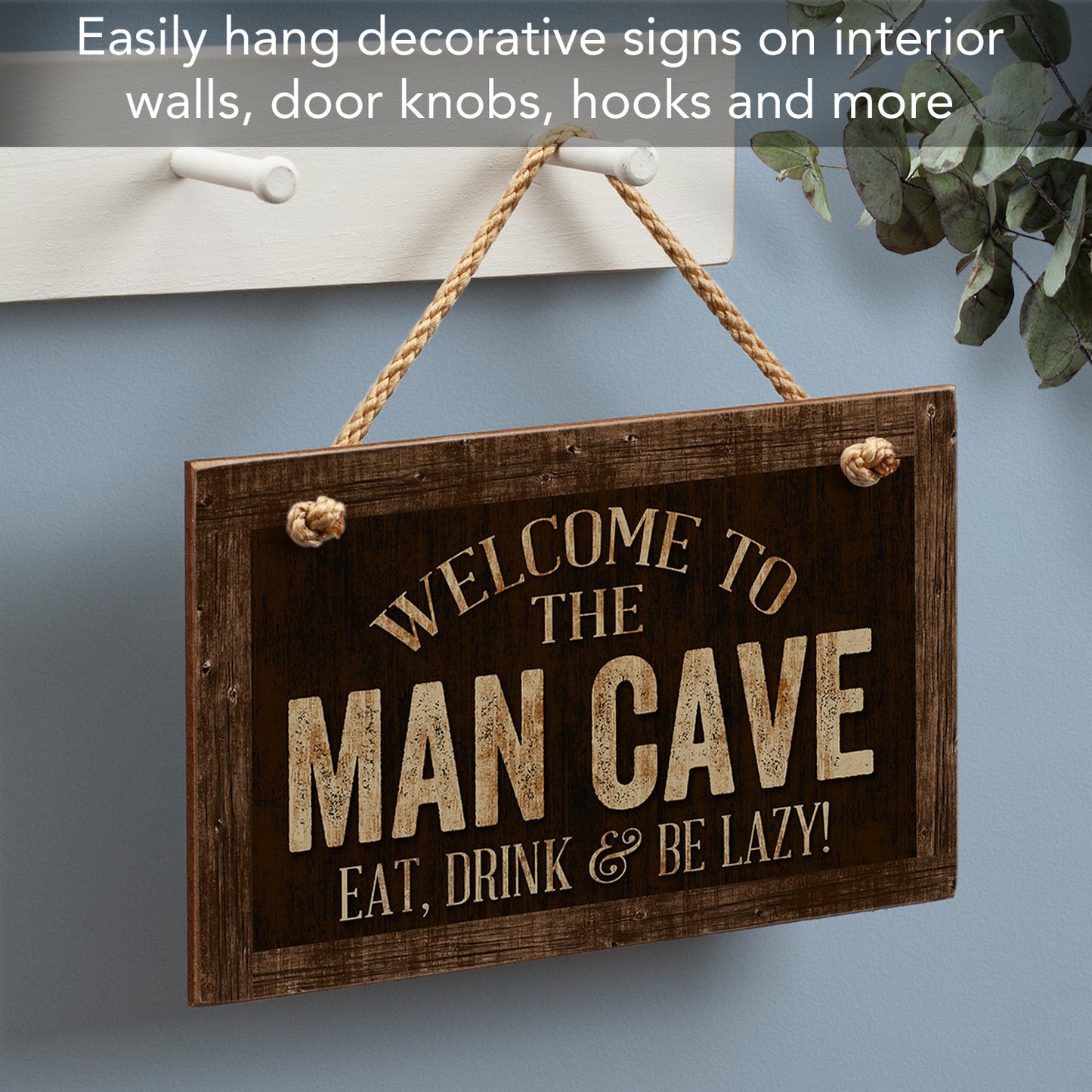 CounterArt Man Cave Decorative Hanging Wood Wall Sign 9.5” x 5.75” Made in the USA Features Braided Rope Hanger