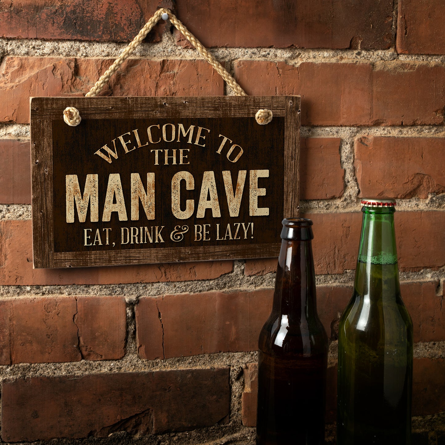 CounterArt Man Cave Decorative Hanging Wood Wall Sign 9.5” x 5.75” Made in the USA Features Braided Rope Hanger