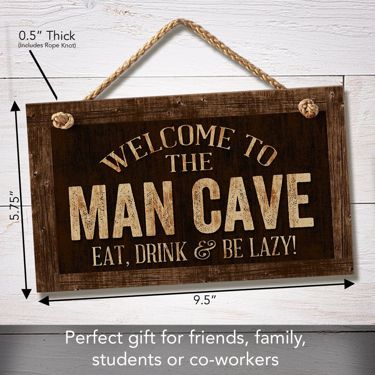 CounterArt Man Cave Decorative Hanging Wood Wall Sign 9.5” x 5.75” Made in the USA Features Braided Rope Hanger