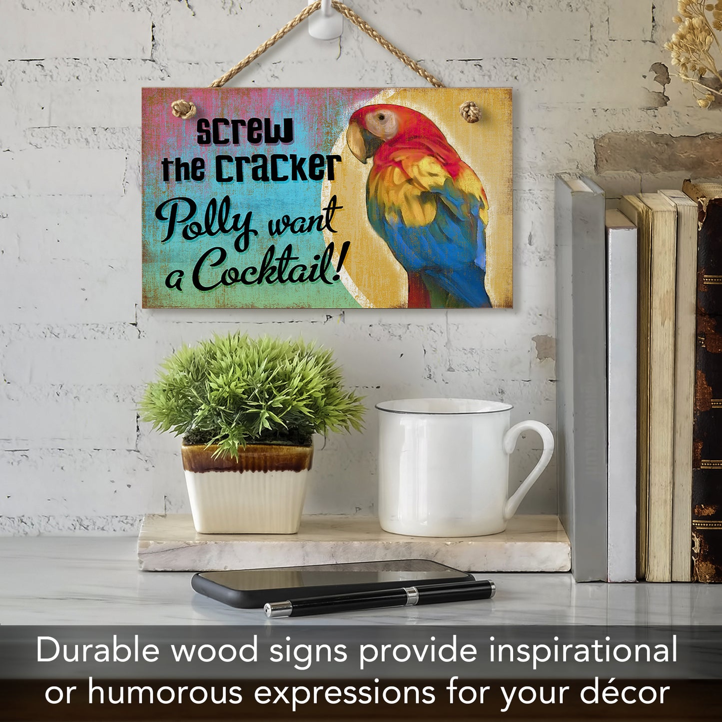 CounterArt Screw The Cracker Decorative Hanging Wood Wall Sign 9.5” x 5.75” Made in the USA Features Braided Rope Hanger