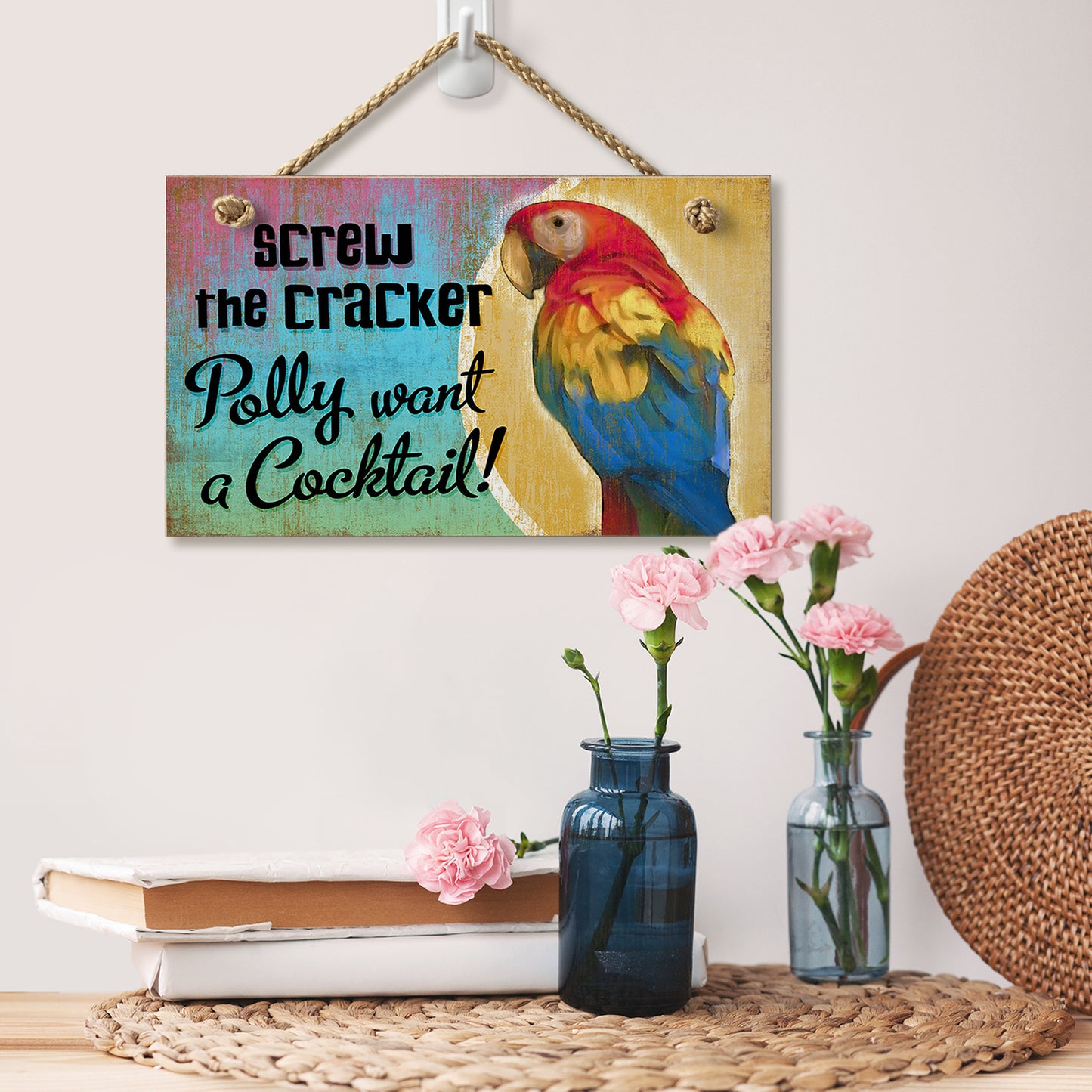 CounterArt Screw The Cracker Decorative Hanging Wood Wall Sign 9.5” x 5.75” Made in the USA Features Braided Rope Hanger