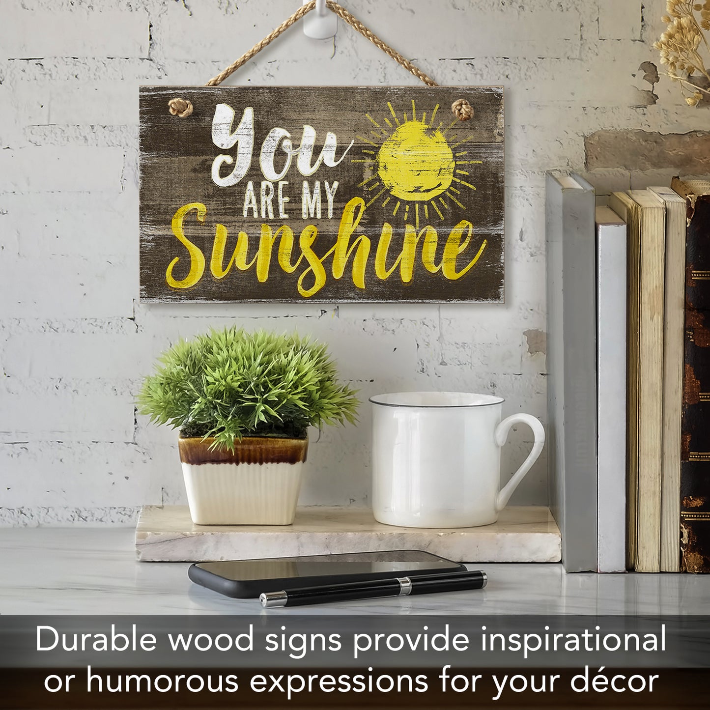 Highland Home You Are My Sunshine Decorative Hanging Wood Wall Sign 9.5” x 5.75” Made in the USA Features Braided Rope Hanger