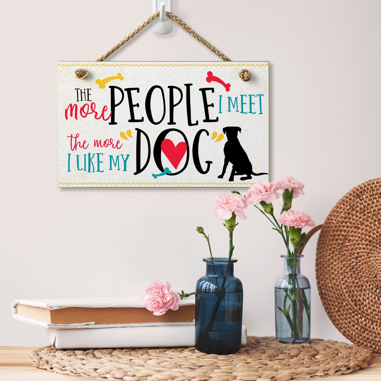 CounterArt More People I Meet Decorative Hanging Wood Wall Sign 9.5” x 5.75” Made in the USA Features Braided Rope Hanger