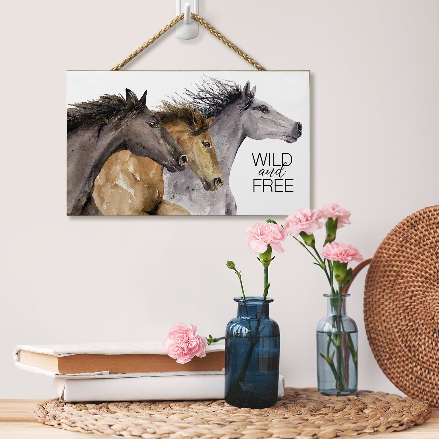 CounterArt Hoof Beats Decorative Hanging Wood Wall Sign 9.5” by 5.75” Made in the USA Braided Rope Hanger Included