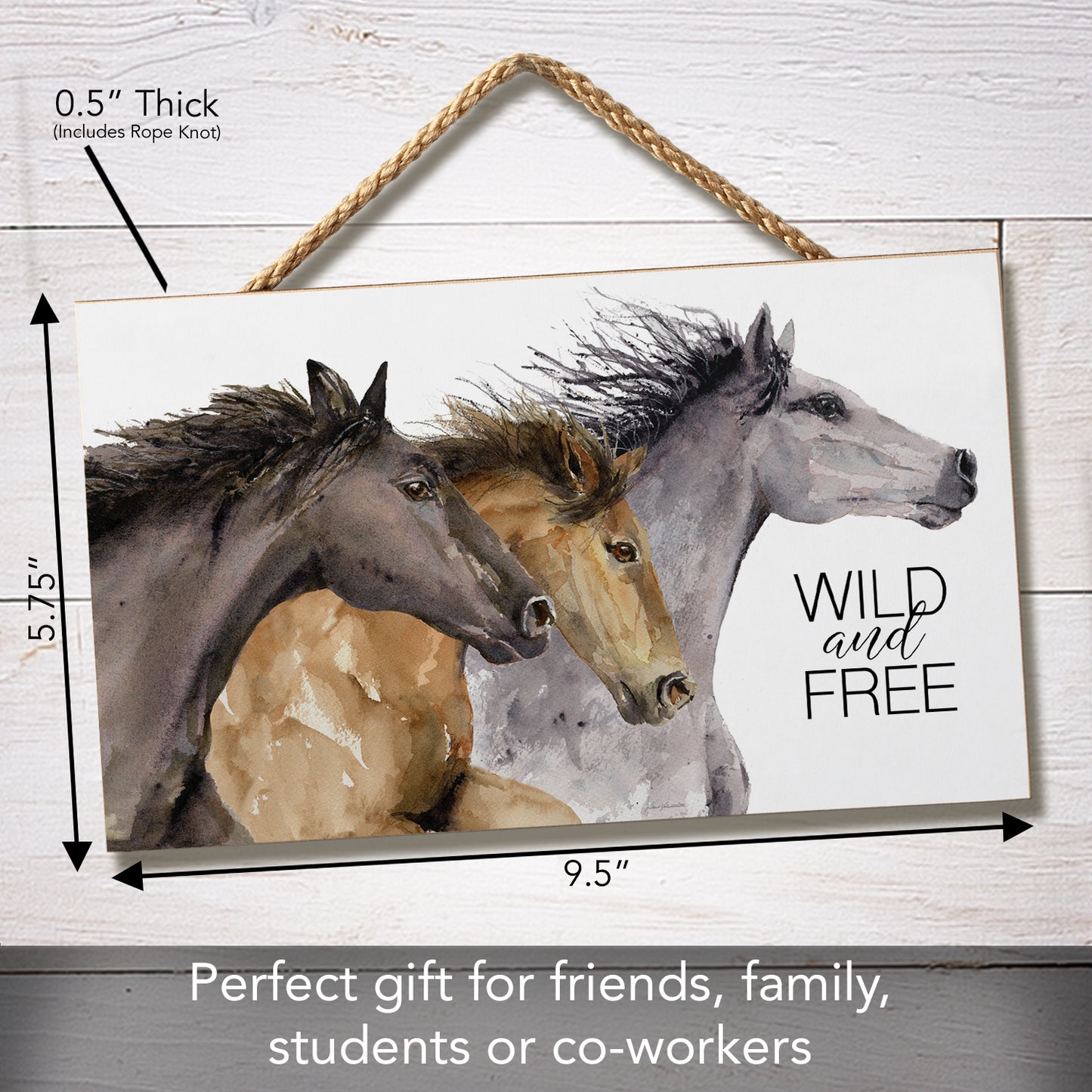 CounterArt Hoof Beats Decorative Hanging Wood Wall Sign 9.5” by 5.75” Made in the USA Braided Rope Hanger Included