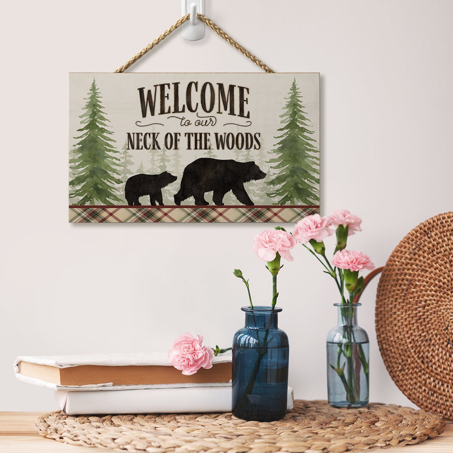CounterArt Neck of The Woods Hanging Wood Wall Sign with Braided Rope Hanger 9.5” by 5.75” Made in the USA