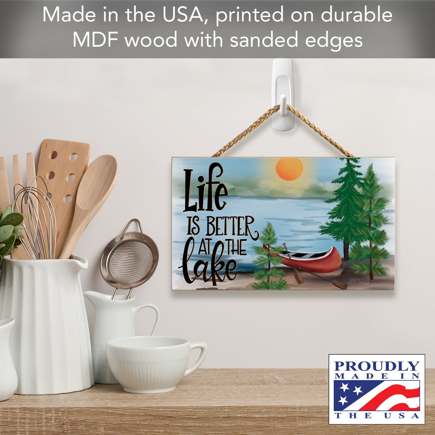 CounterArt Life Is Better Decorative Hanging Wood Wall Sign 9.5” by 5.75” Made in the USA Features Braided Rope Hanger