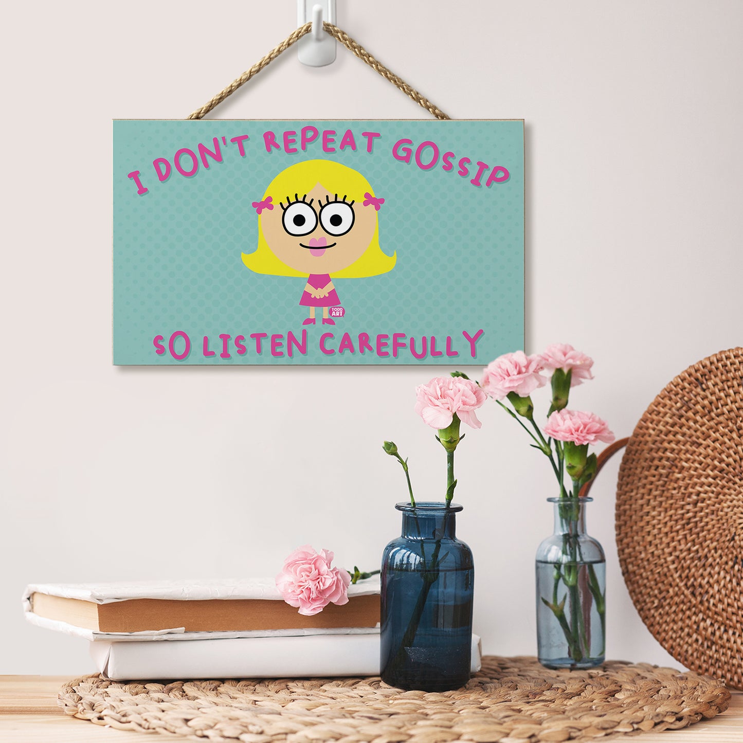 CounterArt Repeat Gossip Humorous Hanging Wood Wall Sign 9.5” by 5.75” Made in the USA Features Braided Rope Hanger