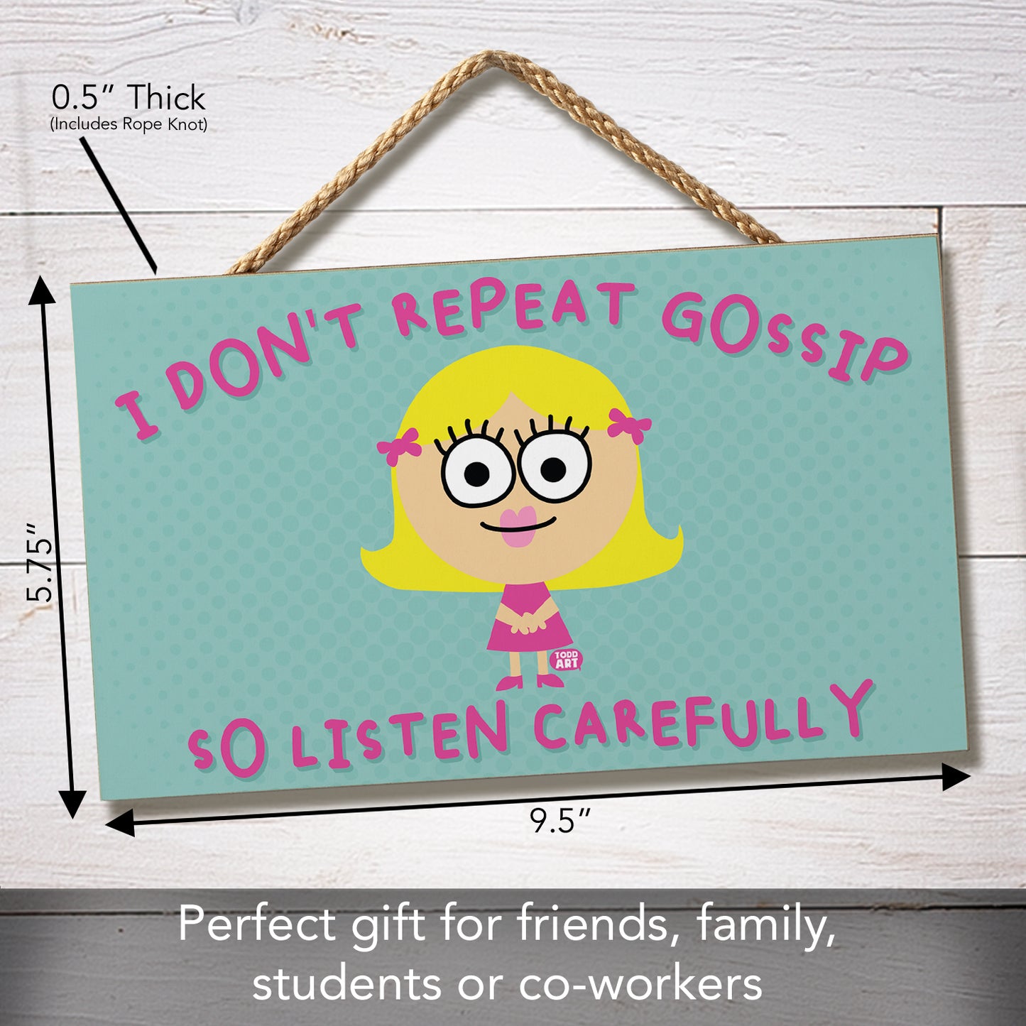 CounterArt Repeat Gossip Humorous Hanging Wood Wall Sign 9.5” by 5.75” Made in the USA Features Braided Rope Hanger
