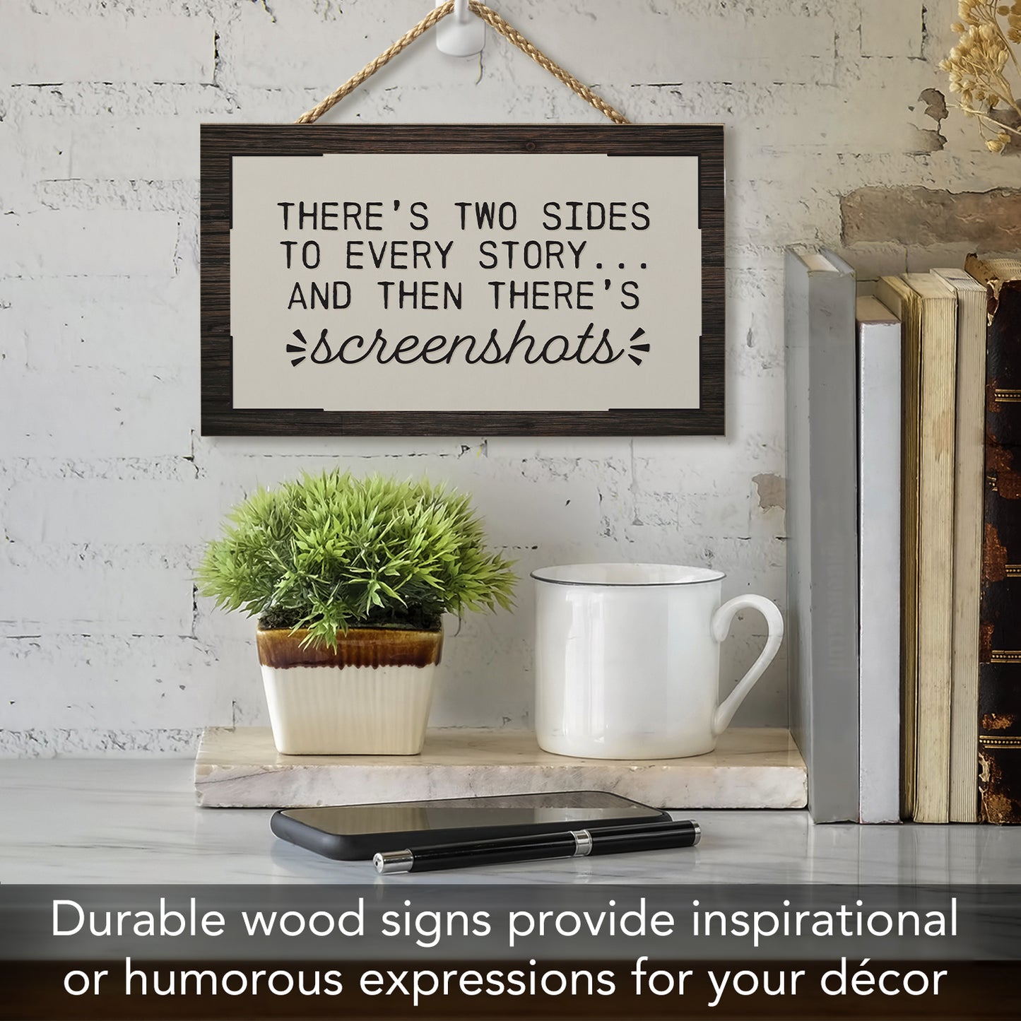 CounterArt Screenshots Decorative Hanging Wood Wall Sign 9.5” by 5.75” Made in the USA Features Braided Rope Hanger