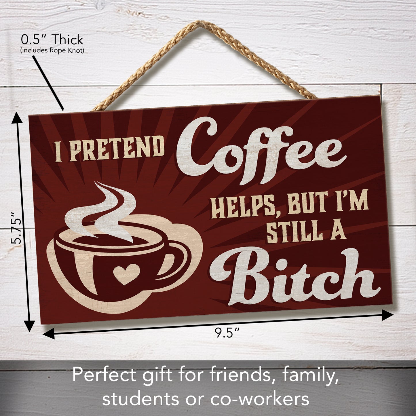 CounterArt I Pretend Decorative Hanging Wood Wall Sign 9.5” by 5.75” Made in the USA Features Braided Rope Hanger
