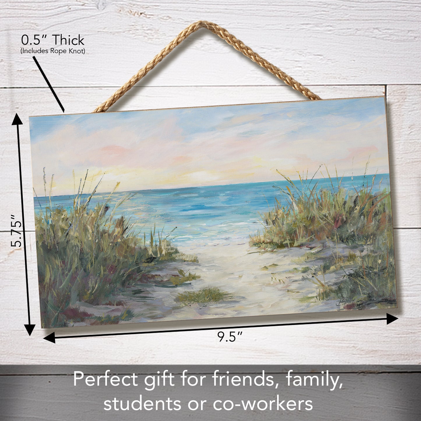 CounterArt Beach Walk Decorative Hanging Wood Wall Sign 9.5” by 5.75” Made in the USA Features Braided Rope Hanger