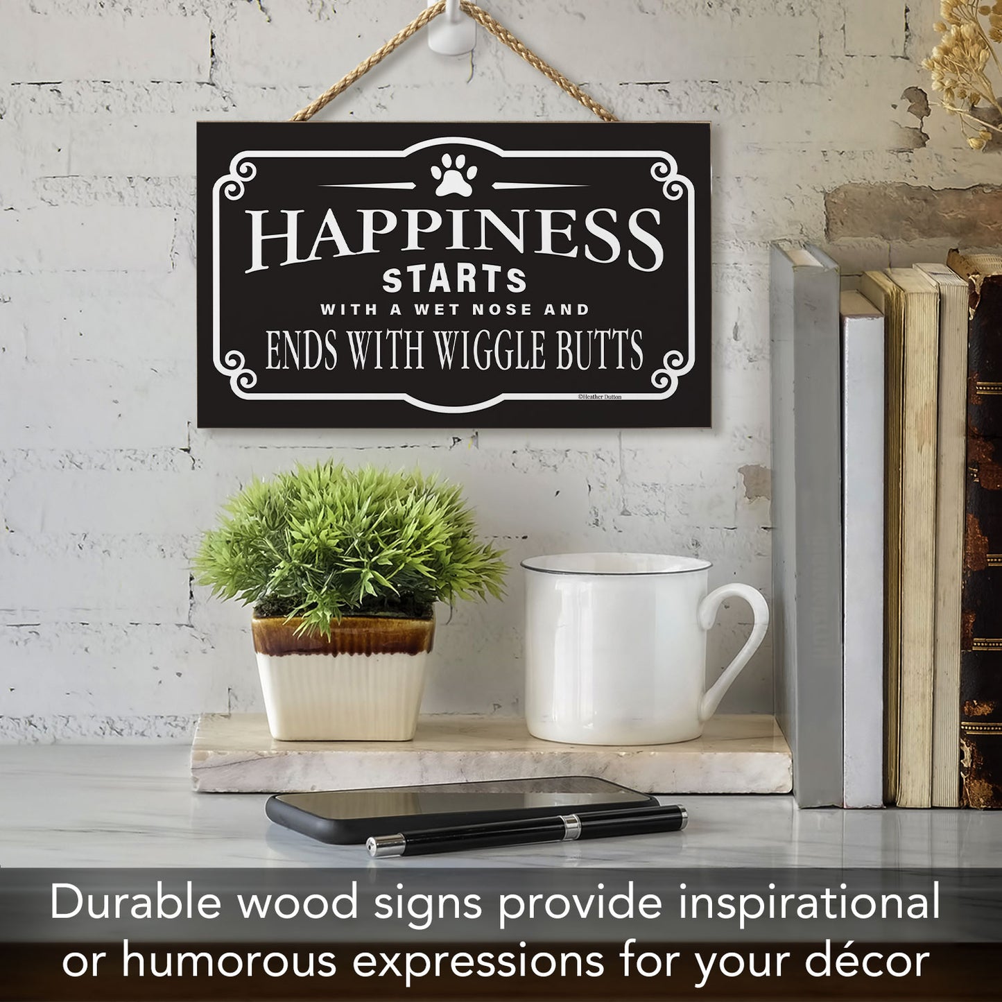 Dog Happiness Decorative Hanging Wood Sign 9.5” by 5.75” Made in the USA