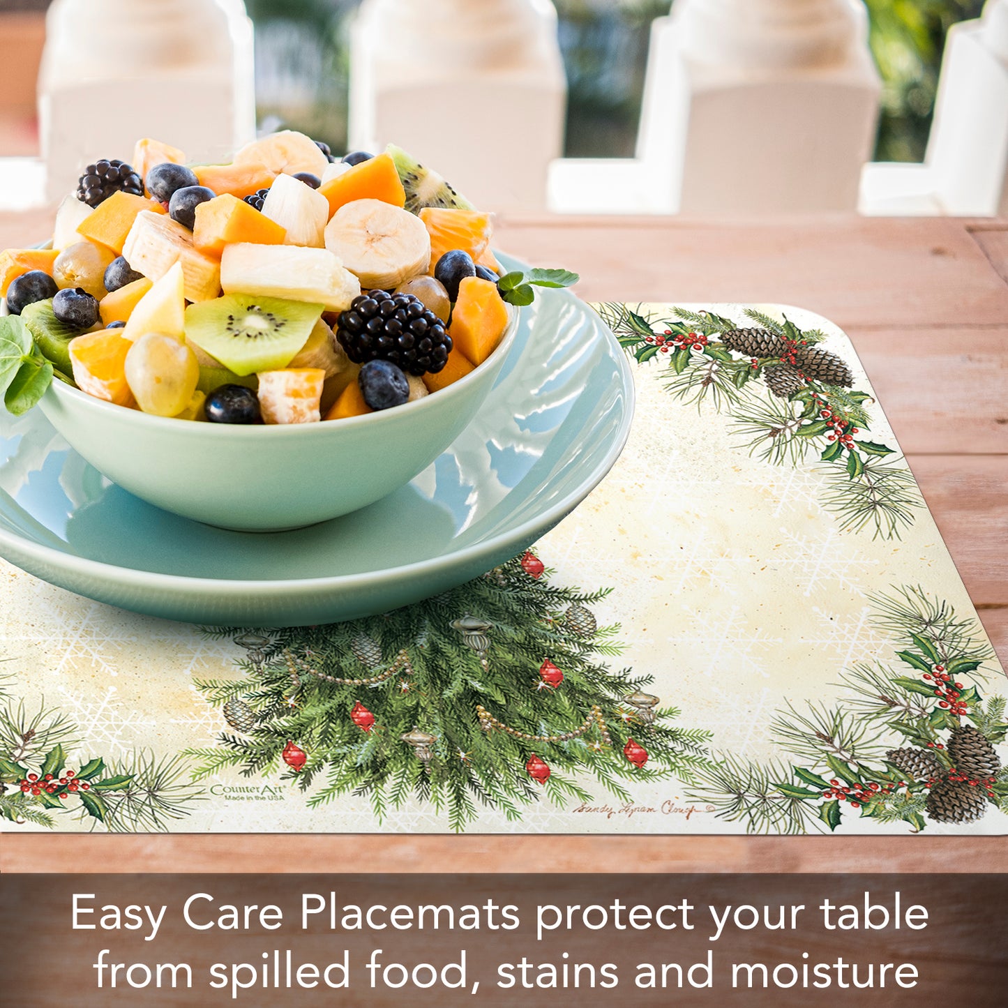 CounterArt Vintage Christmas Tree Reversible Easy Care Flexible Plastic Placemats 4 Pack Made in The USA BPA Free Easily Wipes Clean