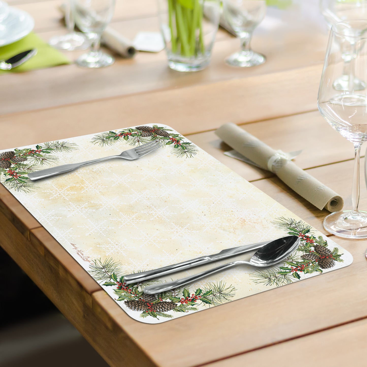 CounterArt Vintage Christmas Tree Reversible Easy Care Flexible Plastic Placemats 4 Pack Made in The USA BPA Free Easily Wipes Clean