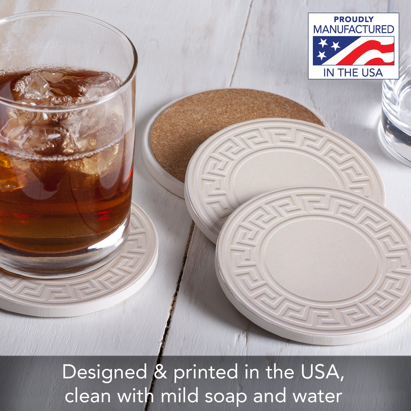 Thirstystone Embossed 4 Pack Round Absorbent Stone Coasters 4" Diameter