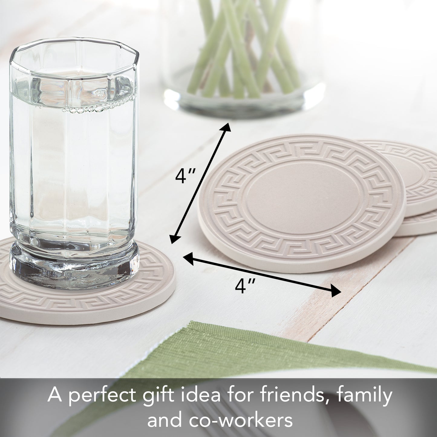 Thirstystone Embossed 4 Pack Round Absorbent Stone Coasters 4" Diameter