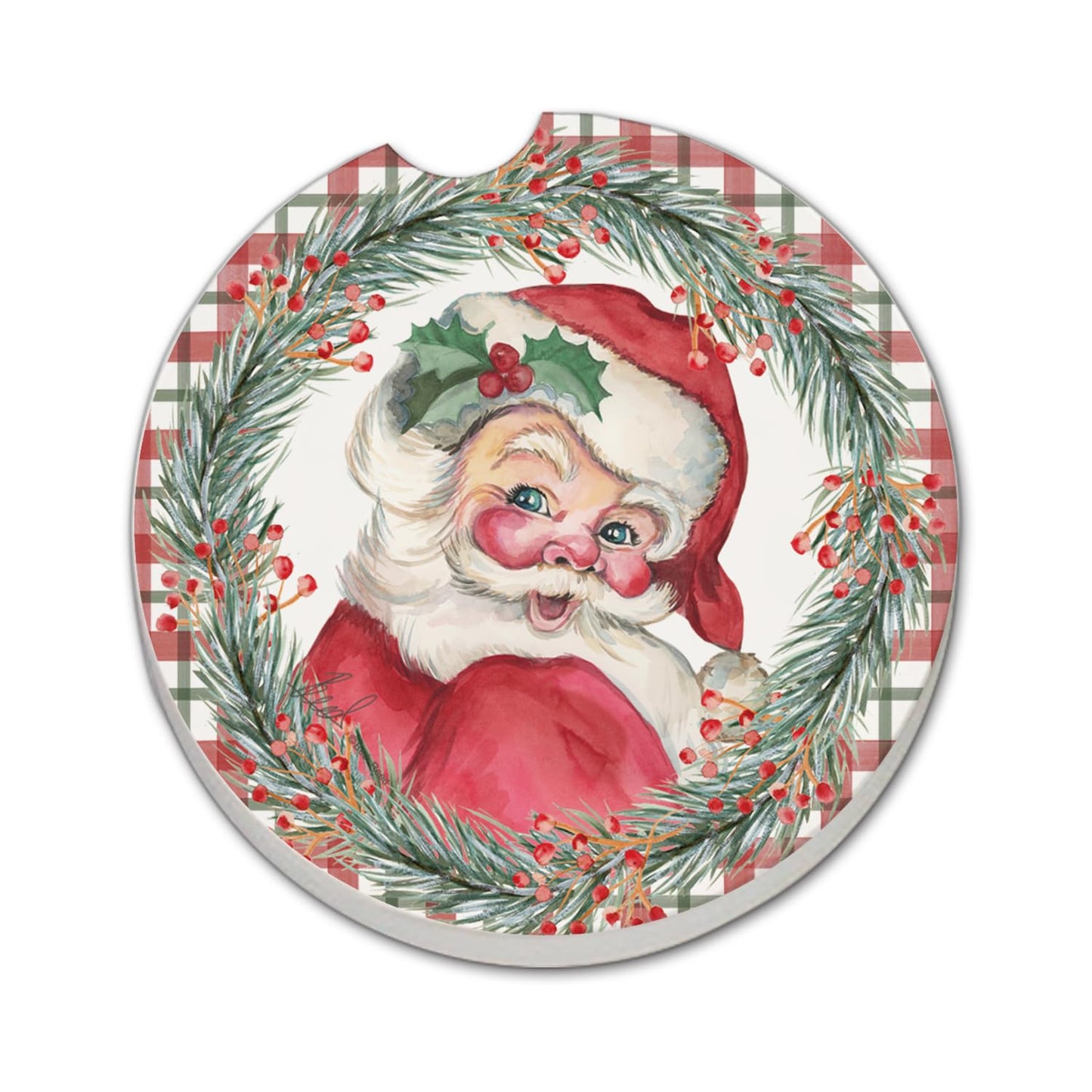 Thirstystone Vintage Santa Single Absorbent Stone Coaster for Vehicle Cup Holder 2.6” Diameter Manufactured in The USA