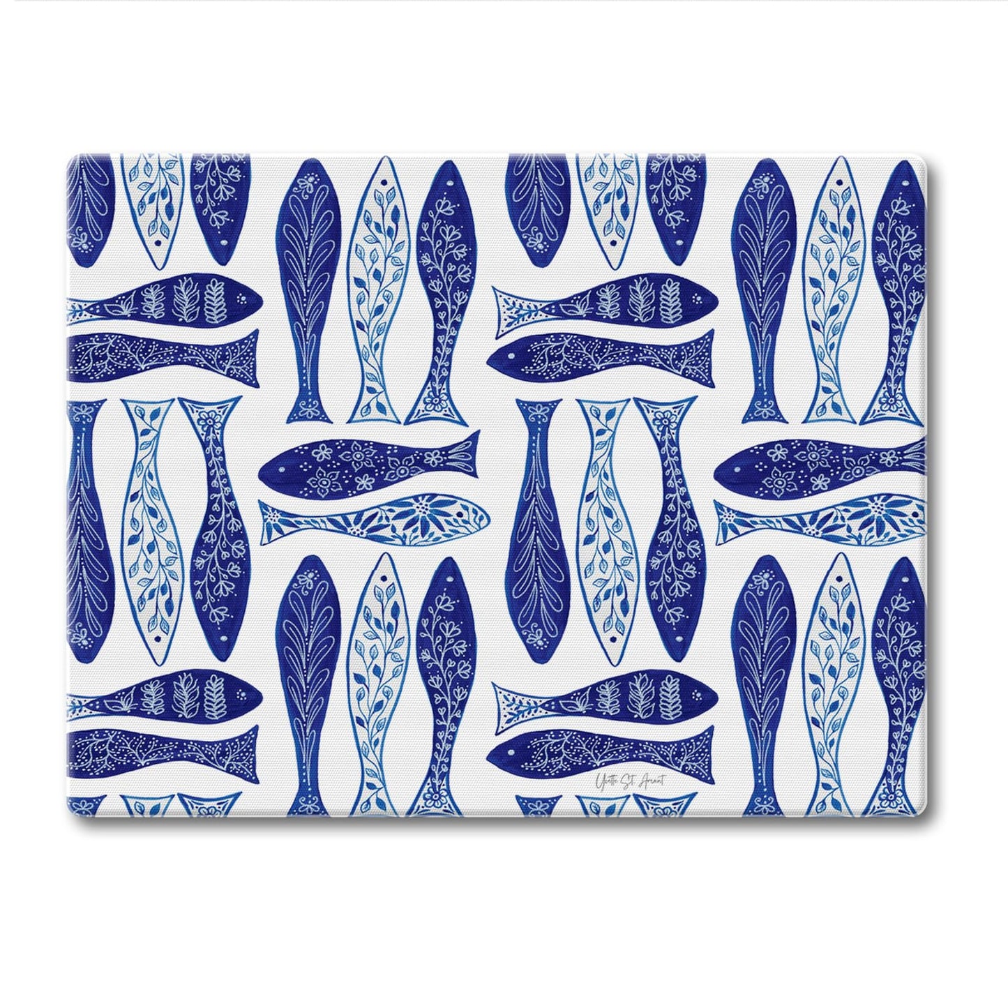 CounterArt Blue Fish 3mm Tempered Glass Cutting Board 10” x 8” Manufactured in the USA