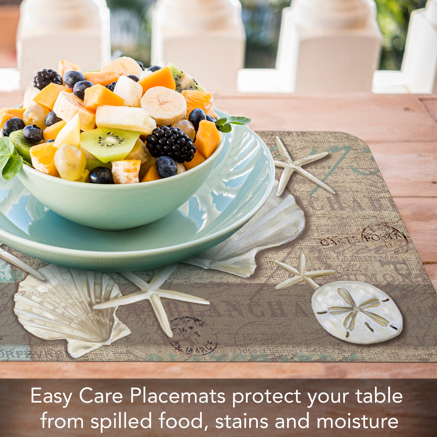 CounterArt Linen Shells 4 Pack Reversible Easy Care Flexible Placemats Made in the USA