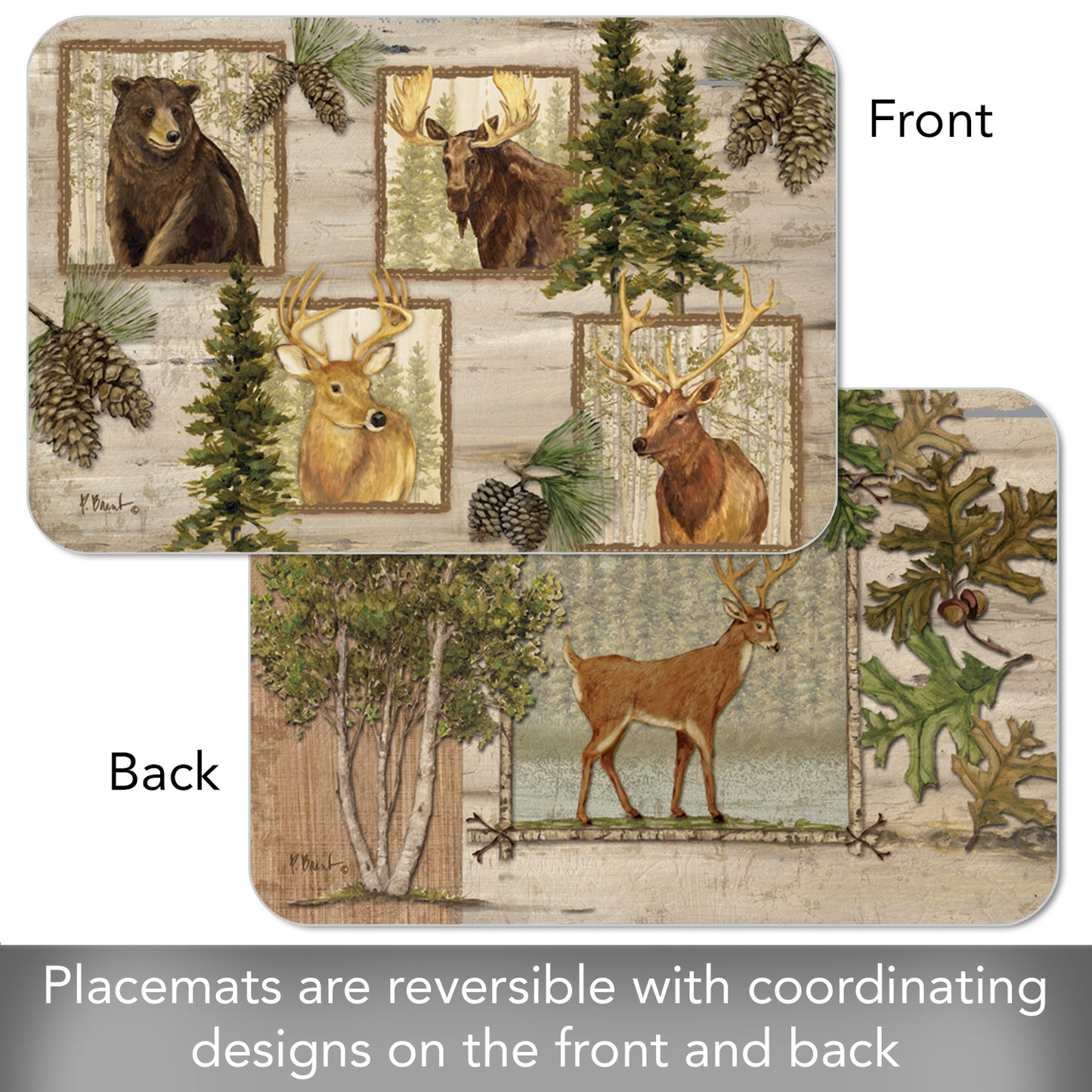 CounterArt Forest Trails 4 Pack Reversible Easy Care Flexible Placemats Made in the USA