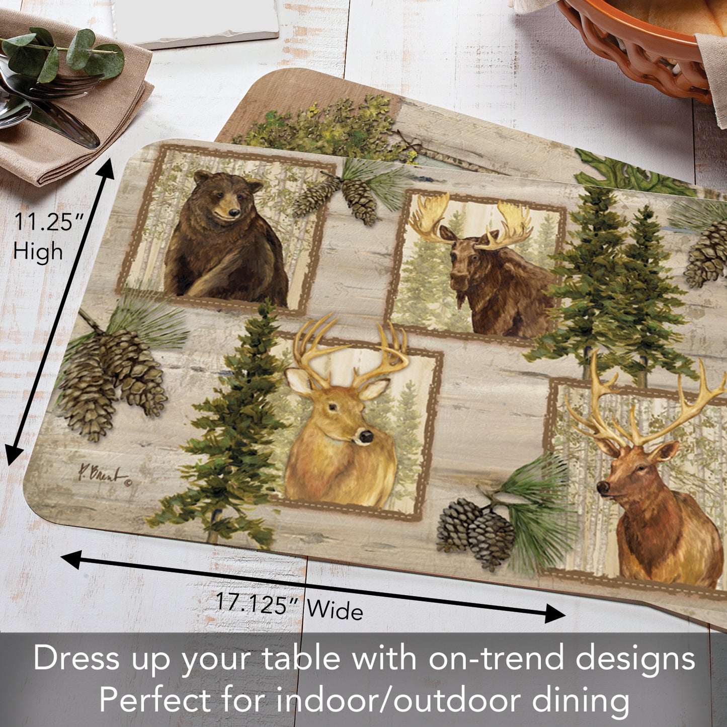 CounterArt Forest Trails 4 Pack Reversible Easy Care Flexible Placemats Made in the USA