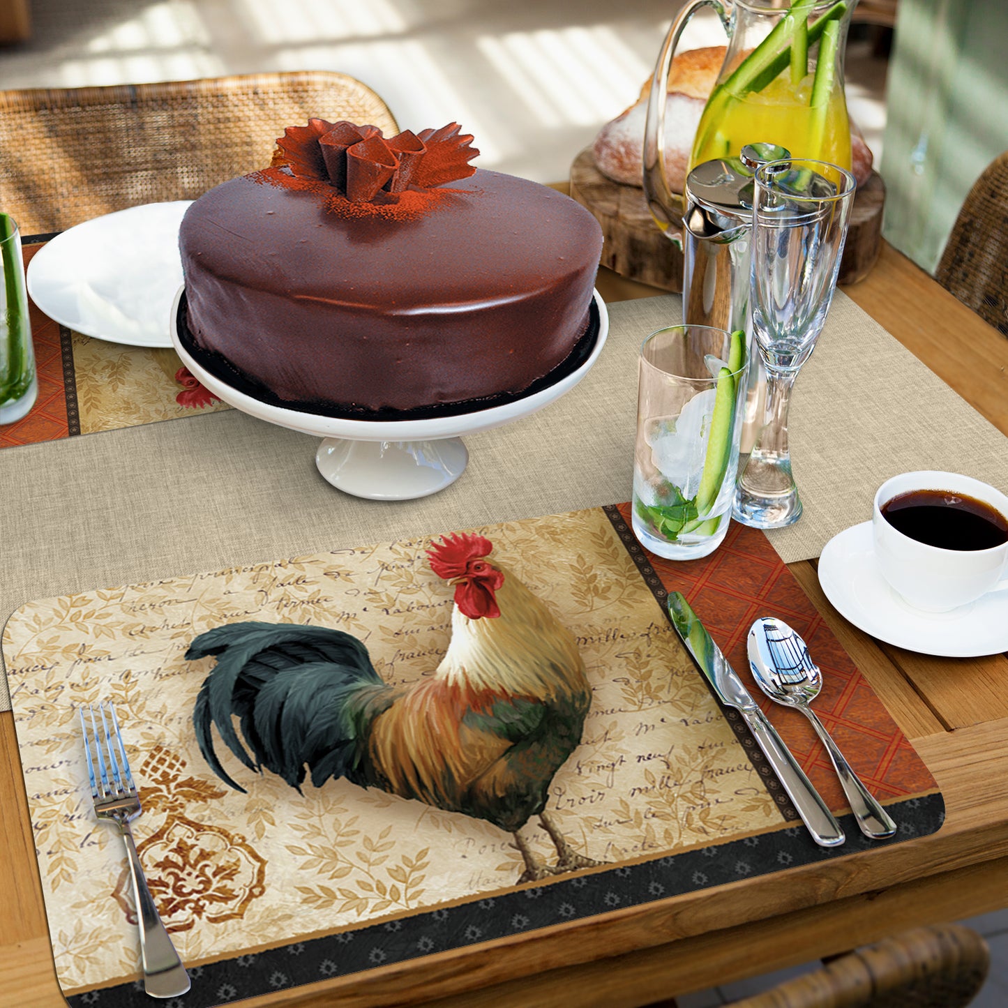 CounterArt Signature Rooster 4 Pack Reversible Easy Care Flexible Placemats Made in The USA