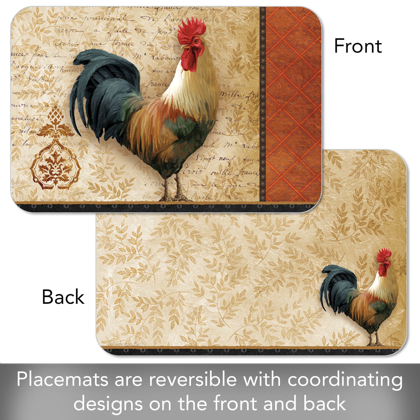 CounterArt Signature Rooster 4 Pack Reversible Easy Care Flexible Placemats Made in The USA
