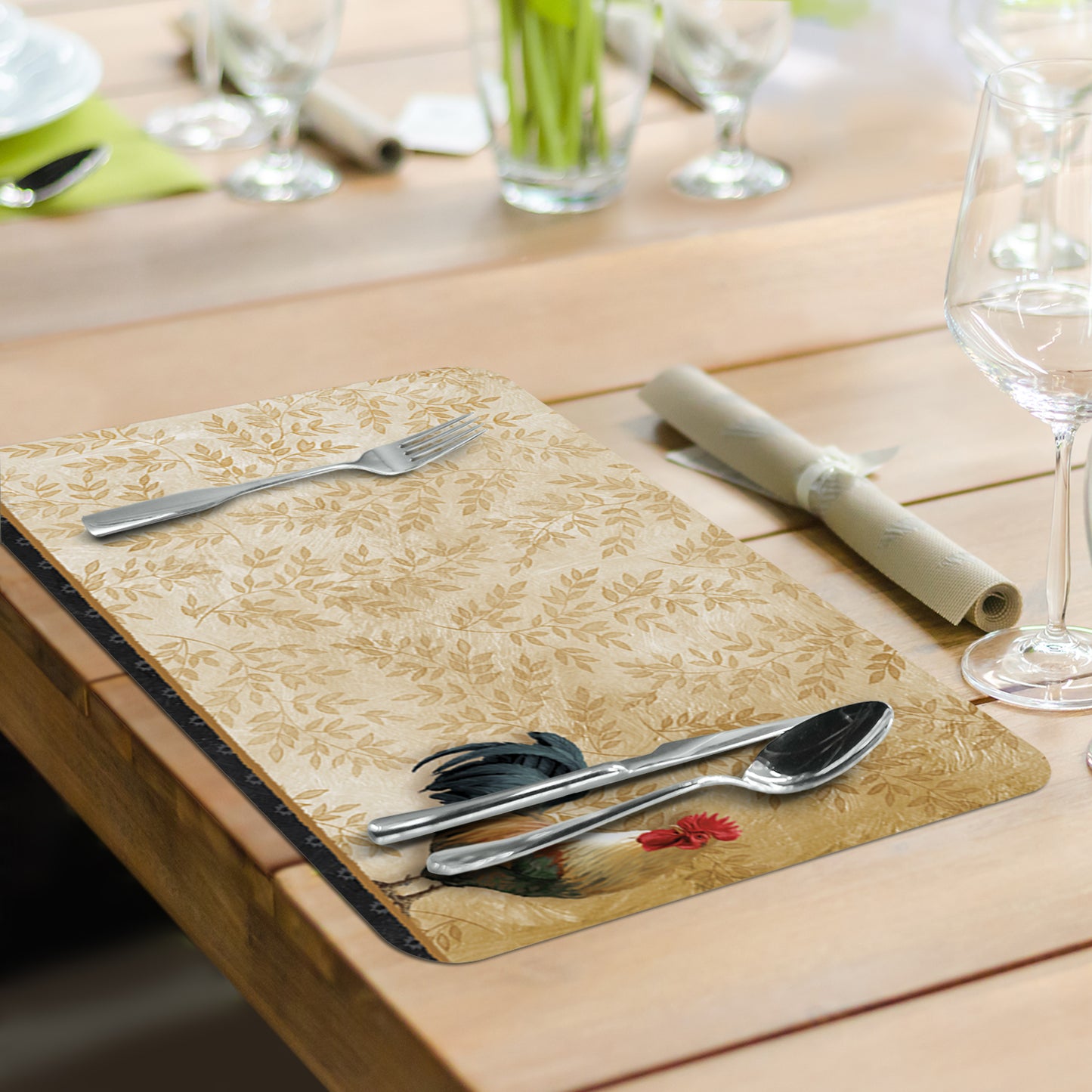 CounterArt Signature Rooster 4 Pack Reversible Easy Care Flexible Plastic Placemats Made in The USA BPA Free Easily Wipes Clean