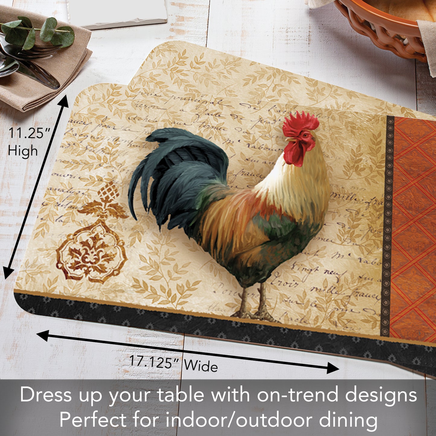 CounterArt Signature Rooster 4 Pack Reversible Easy Care Flexible Placemats Made in The USA