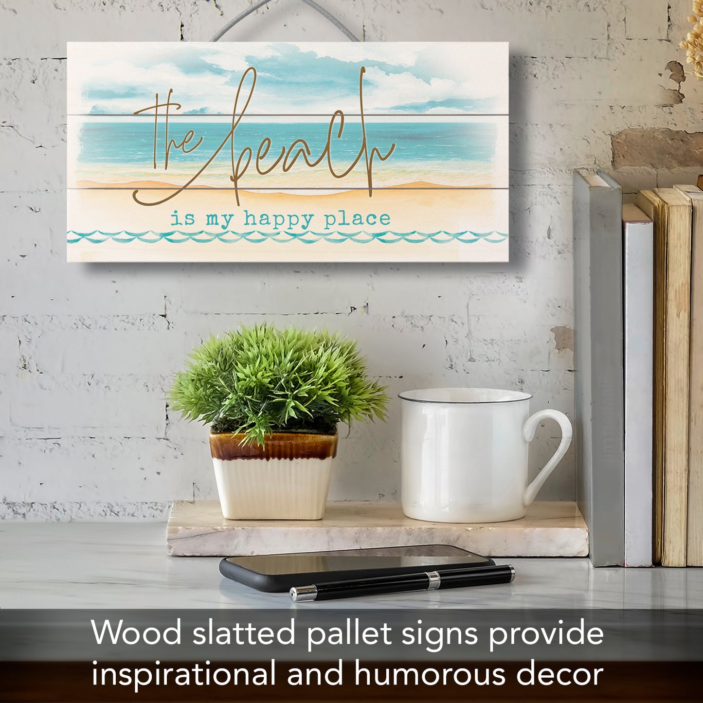 Highland Home Beach is My Happy Place Handcrafted Pallet Wood Sign 12" x 6" Made in the USA Wire Doubles as an Easel