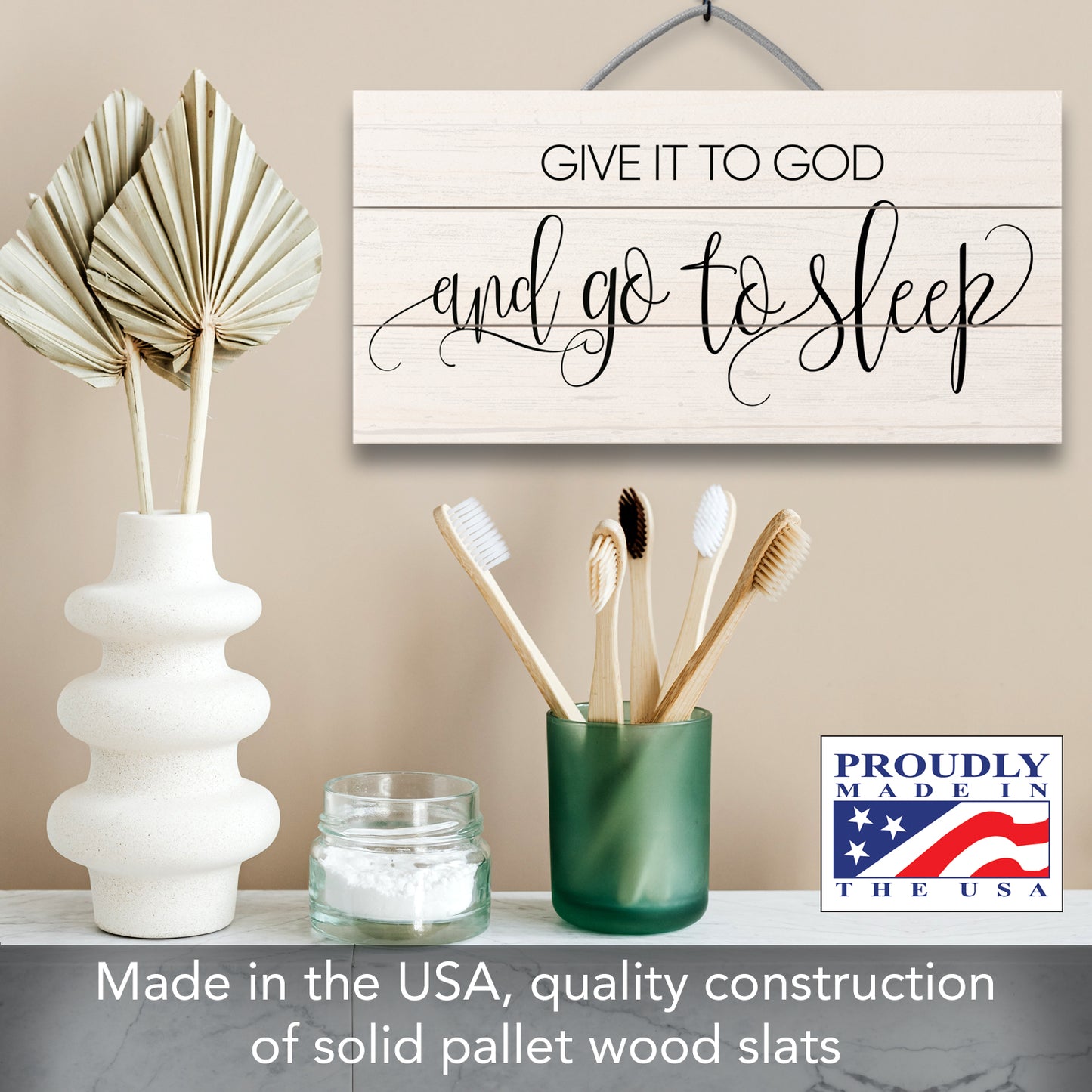 Give it to God Decorative Pallet Wood Sign 12" x 6" Made in the USA Wire Hanger Doubles as an Easel