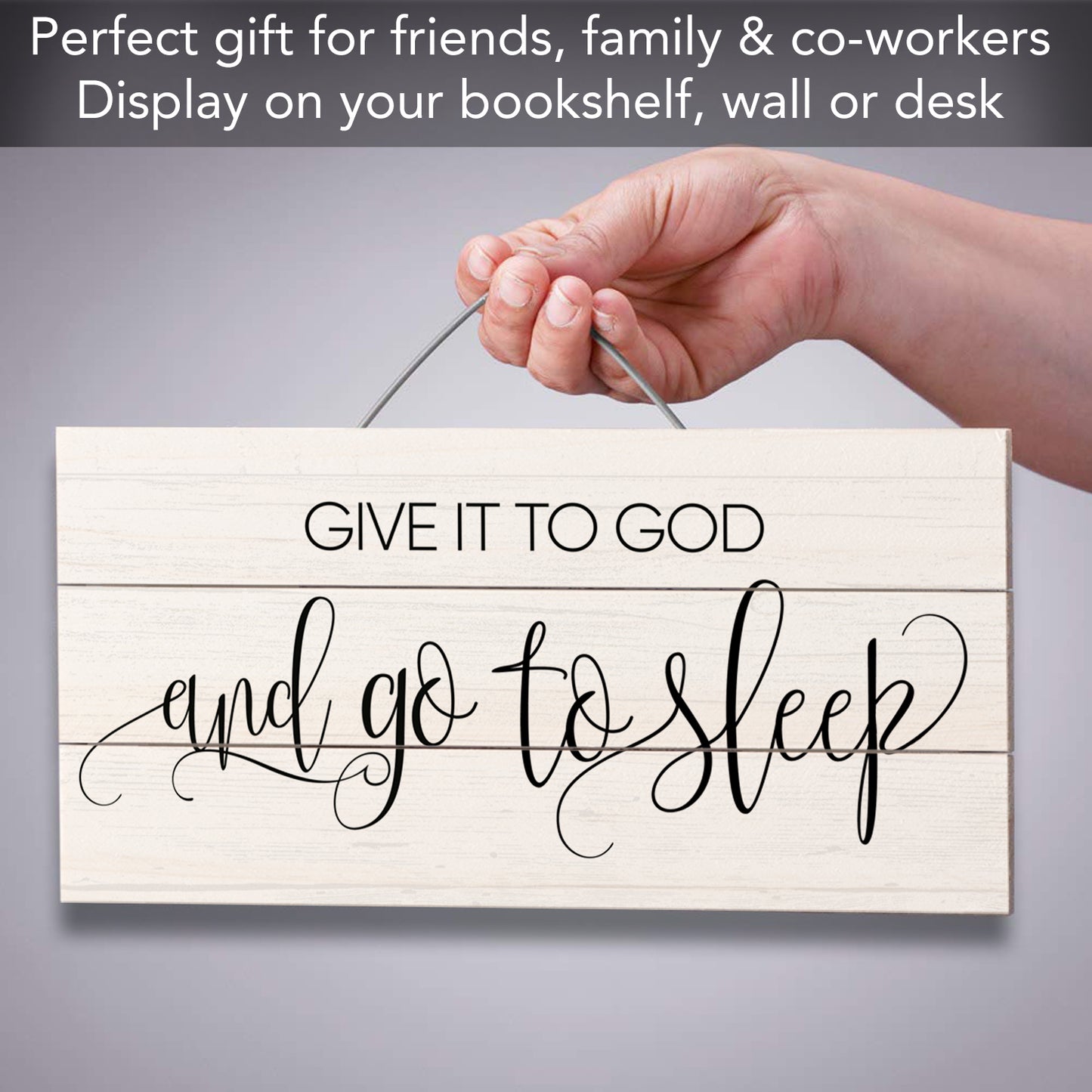 Give it to God Decorative Pallet Wood Sign 12" x 6" Made in the USA Wire Hanger Doubles as an Easel