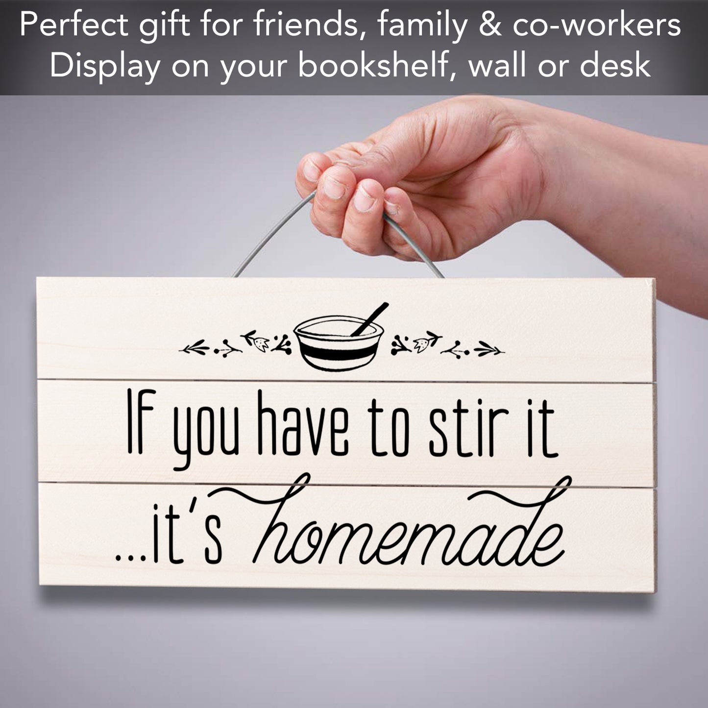 Homemade Decorative Pallet Wood Sign 12" x 6" Made in the USA Wire Hanger Doubles as an Easel