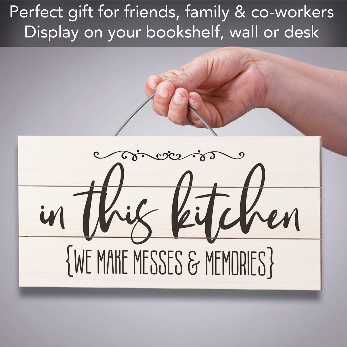 Messes & Memories Decorative Pallet Wood Kitchen Sign 12" x 6" Made in the USA Wire Hanger Doubles as an Easel