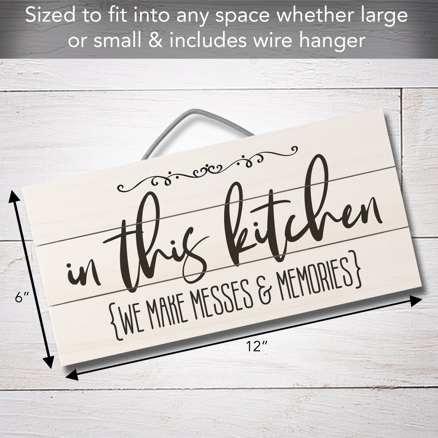 Messes & Memories Decorative Pallet Wood Kitchen Sign 12" x 6" Made in the USA Wire Hanger Doubles as an Easel