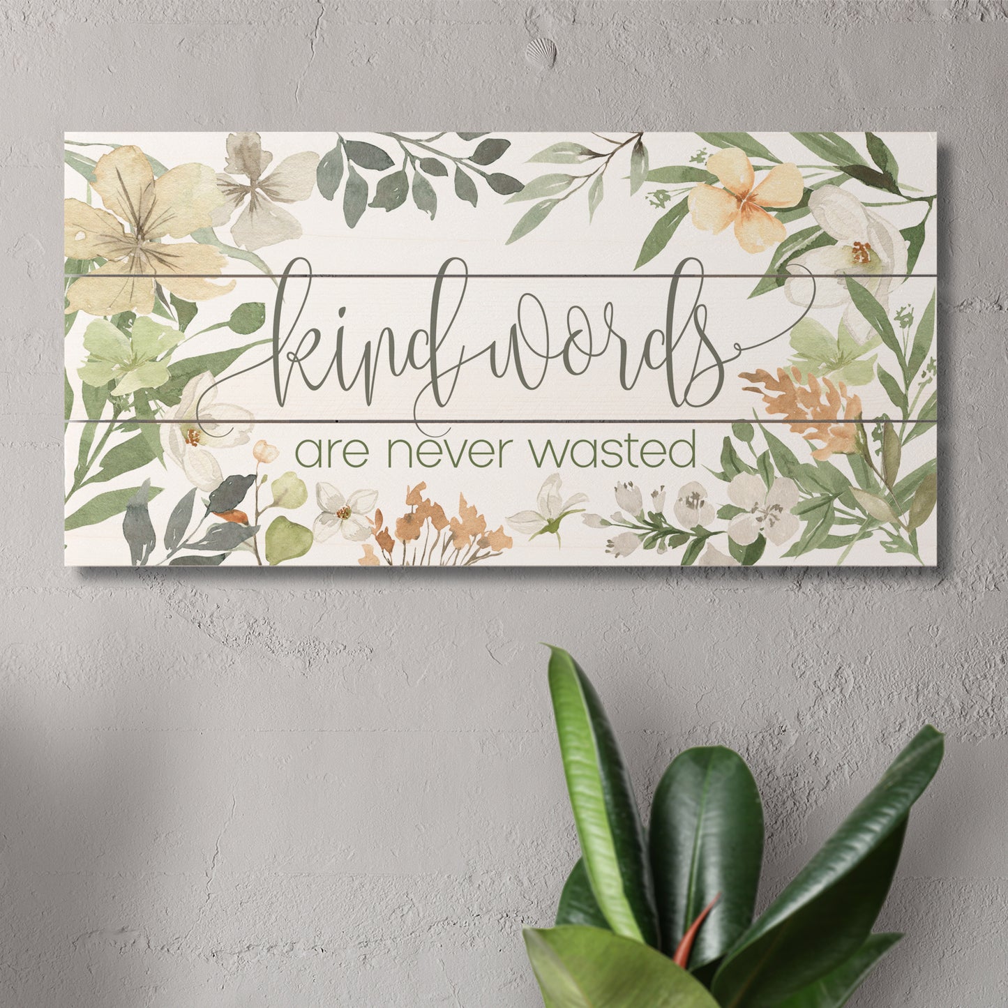 Kind Words Never Wasted Decorative Pallet Wood Sign 12" x 6" Made in the USA Wire Hanger Doubles as an Easel