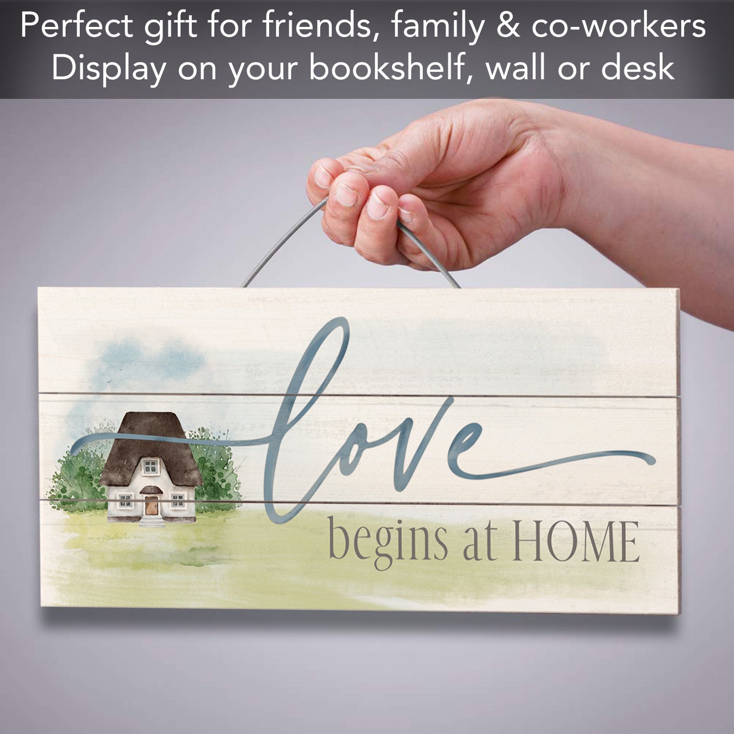 CounterArt Love Begins at Home Decorative Slatted Pallet Wood Sign 12" by 6" Made in the USA