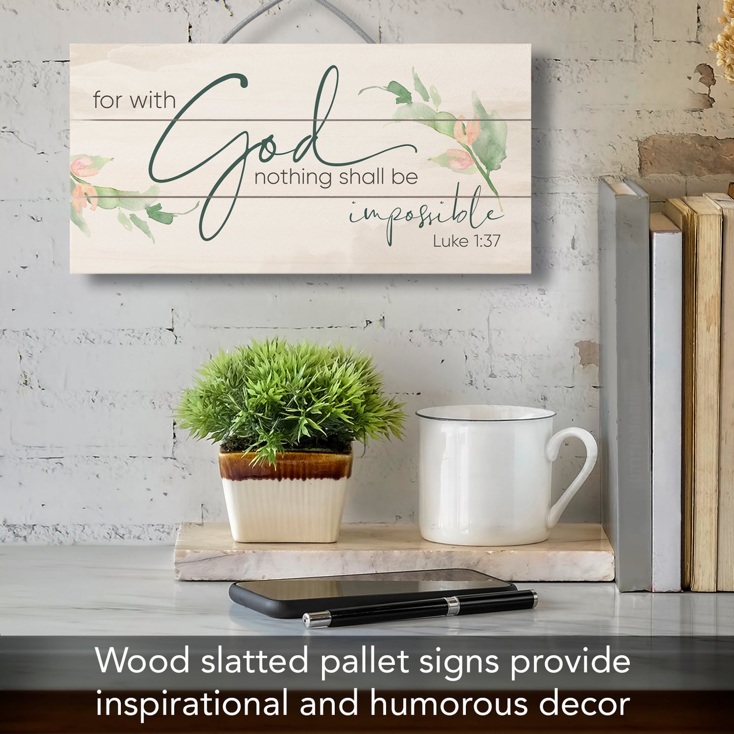 Highland Home Nothing Shall Be Impossible Decorative Pallet Wood Sign 12" x 6" Made in the USA Wire Hanger Included and Doubles as an Easel