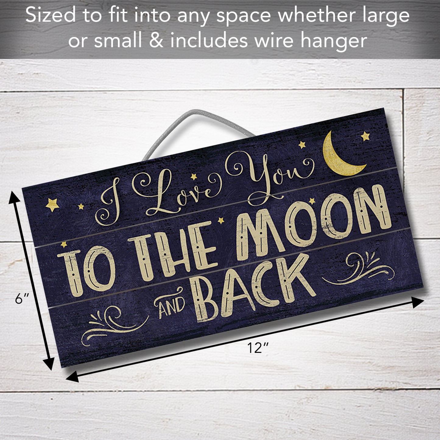 CounterArt I Love You To The Moon Decorative Slatted Pallet Wood Sign 12" by 6" Made in the USA