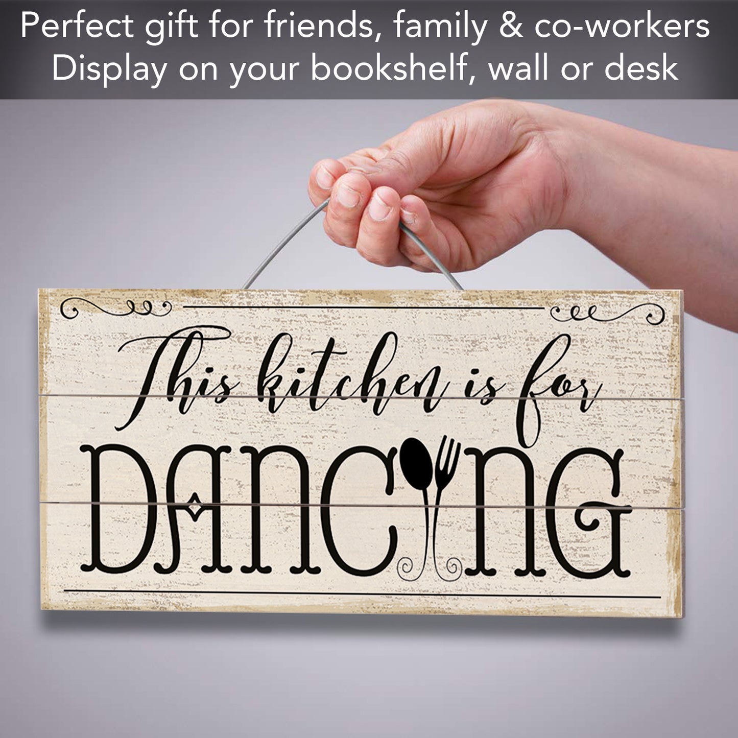 Kitchen Is For Dancing Decorative Pallet Wood Sign 12" x 6" Made in the USA Wire Hanger Doubles as an Easel