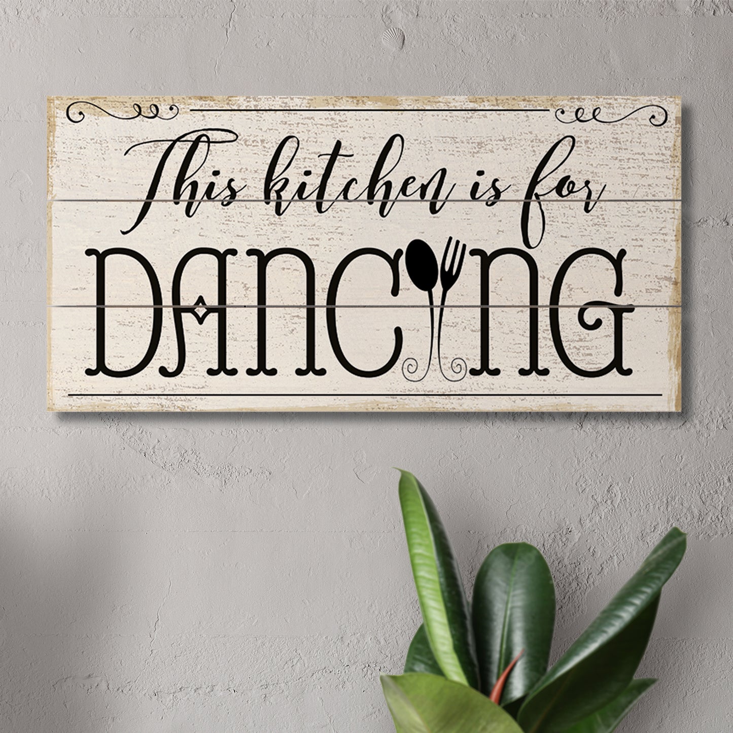 Highland Home Kitchen Is For Dancing Decorative Pallet Wood Sign 12" x 6" Made in the USA Wire Hanger Included and Doubles as an Easel